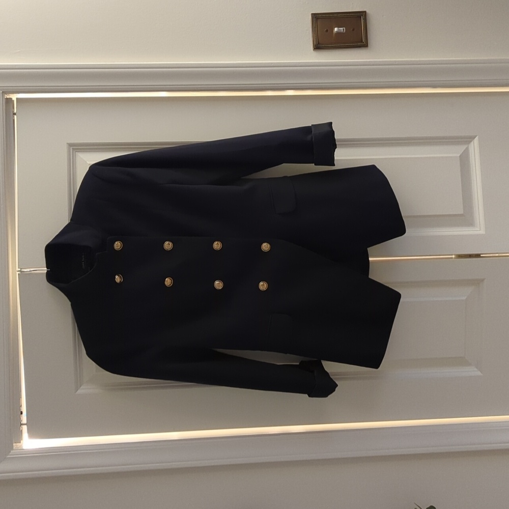 Zara Basic Double Breasted Navy Blazer with Gold Buttons, Medium